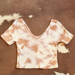 Love Tree Brown Tie-Dye V-Neck Crop Top